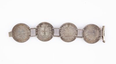 Bracciale con Quattro Monete in Argento: 5 Franchi Francia Luigi Filippo 1832 Tolosa, Terza Repub...