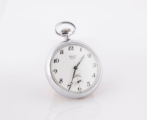 Warner de Luxe - Orologio da tasca remontoir da ferroviere delle Ferrovie dello Stato in metallo cromato