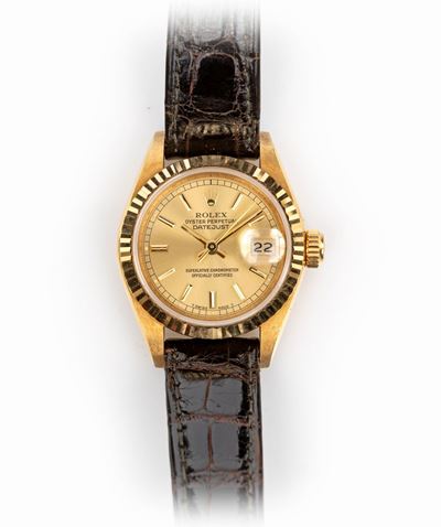 Rolex Date Just Donna in Oro, Cinturino in Pelle, Vetro Zaffiro