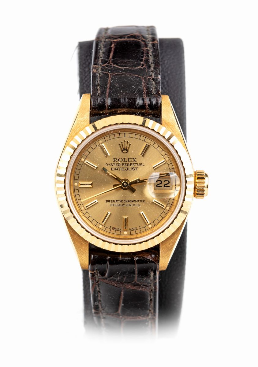 Rolex Date Just Donna in Oro, Cinturino in Pelle, Vetro Zaffiro