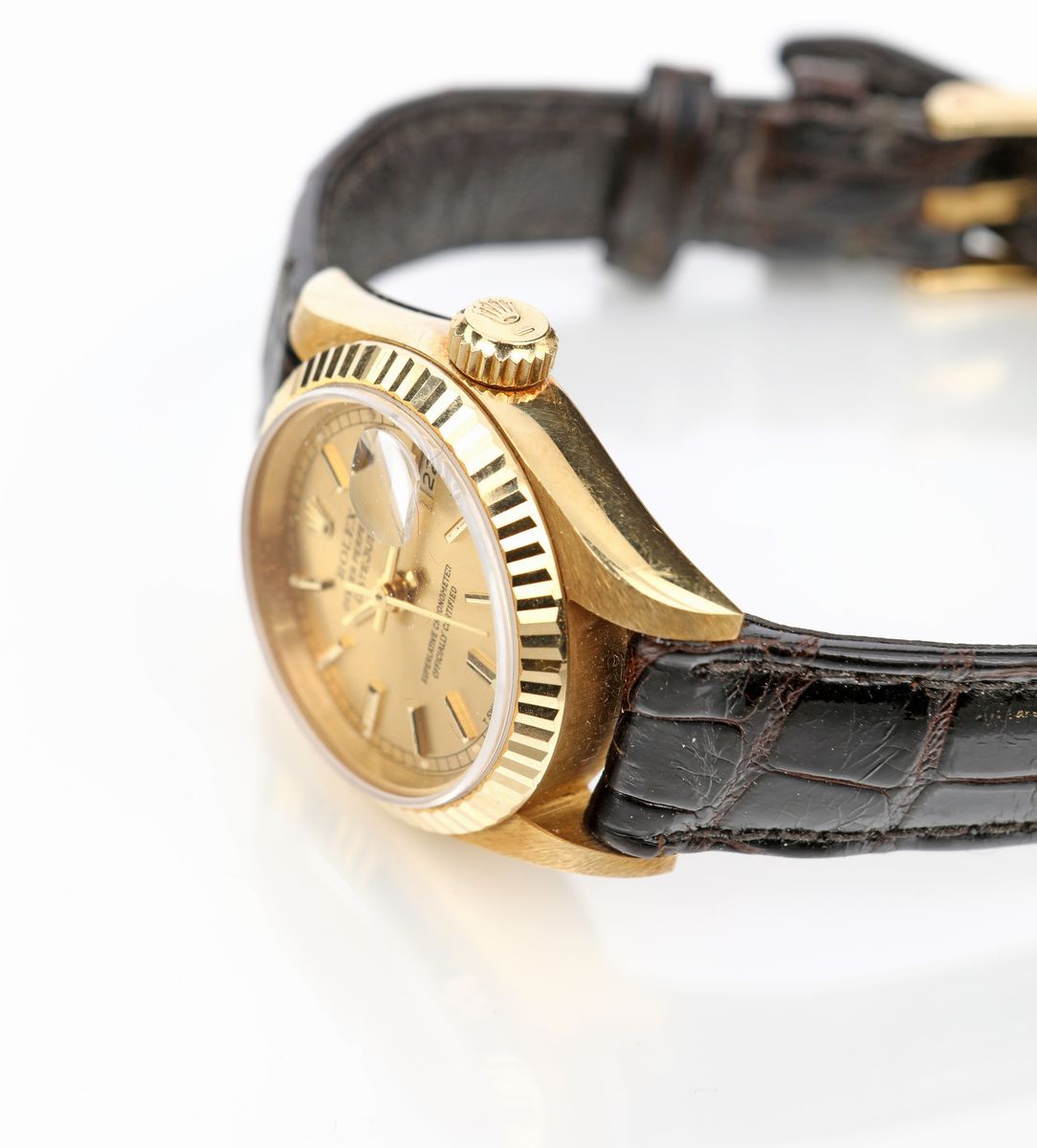 Rolex Date Just Donna in Oro, Cinturino in Pelle, Vetro Zaffiro
