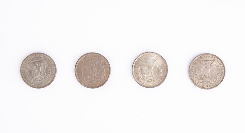 Lotto 4 Monete da 1 Dollaro "eagle" 1882 (2), 1896 e 1921 Usa