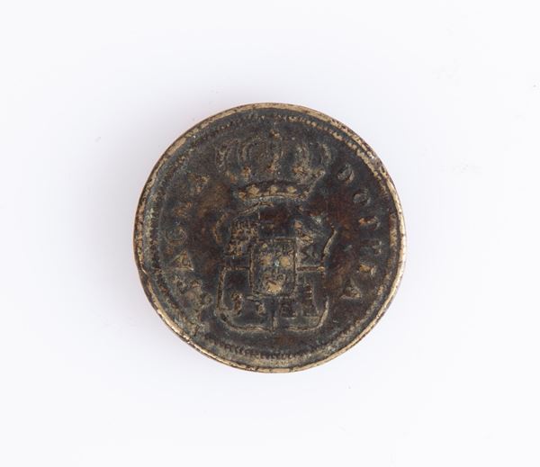 Peso monetale uniface in bronzo della Doppia di Spagna con stemma del Regno di Spagna