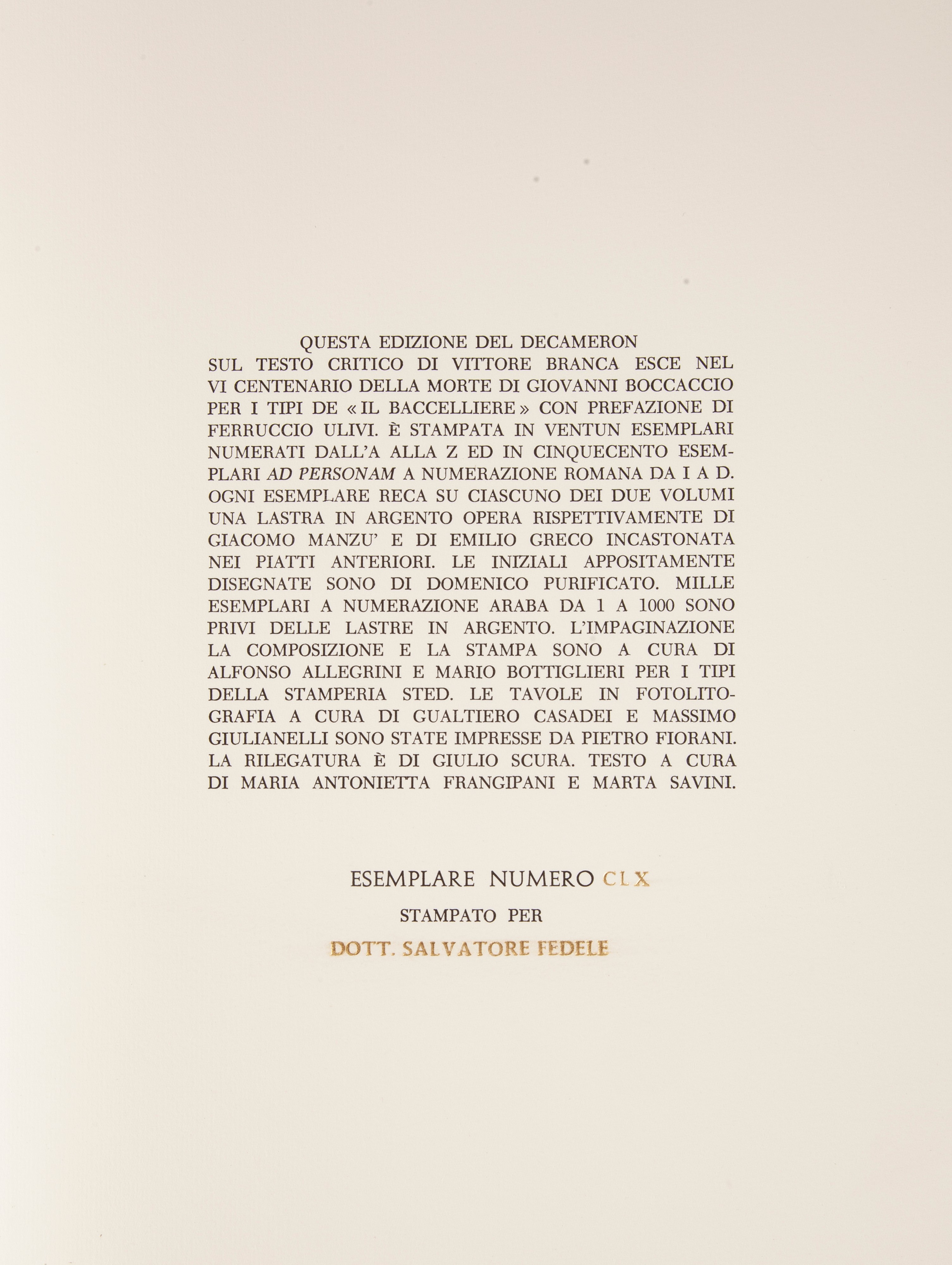 Giovanni Boccaccio - Decameron. Prefazione di Ferruccio Ulivi. Volume Primo e Secondo