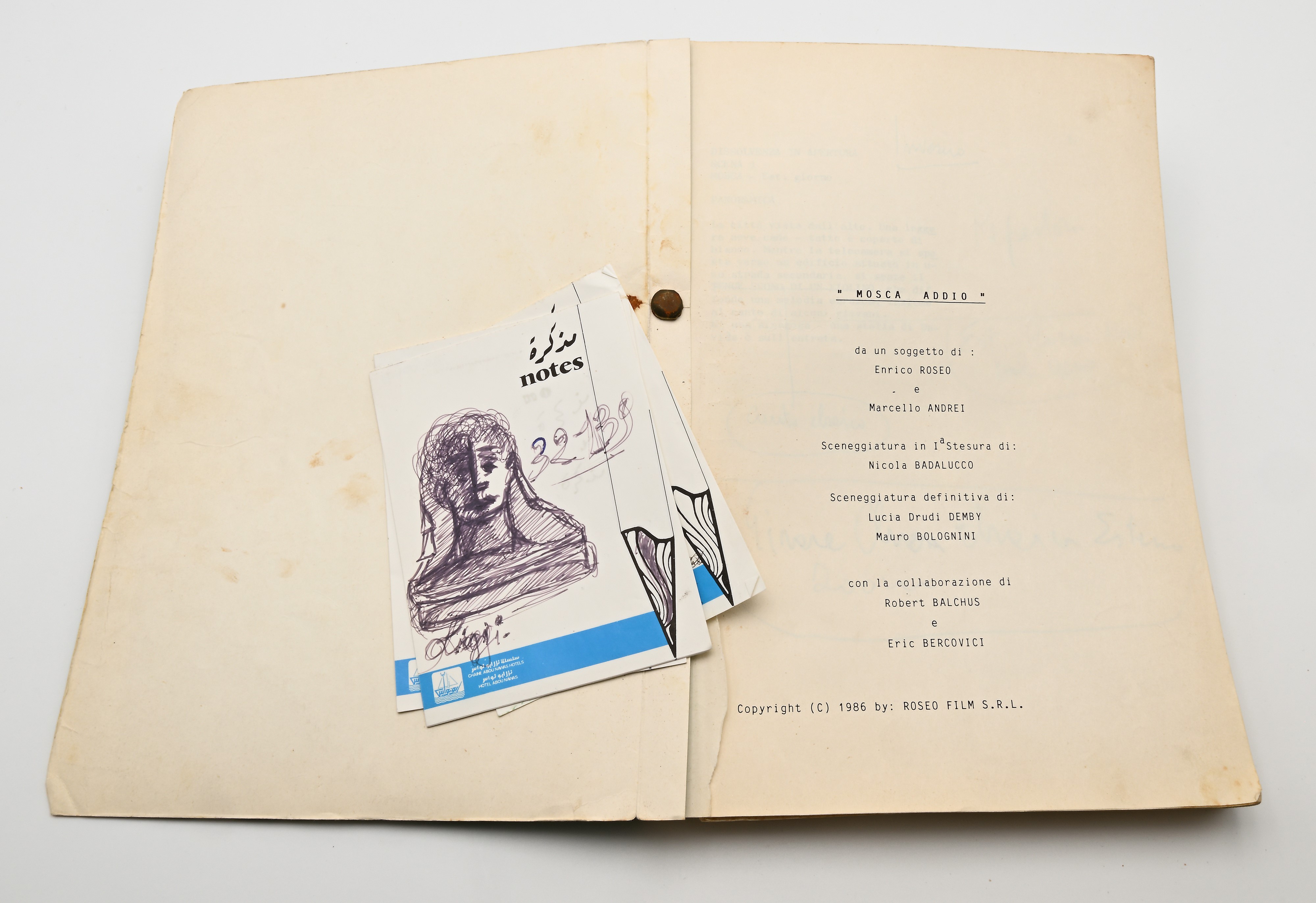 Sceneggiatura originale di "Mosca addio". Copia con note di regia autografe di Mauro Bolognini, r...