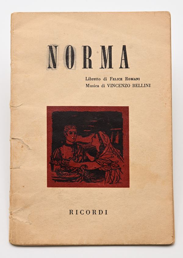 Norma. Libretto d'opera di Felice Romani. Musica di Vincenzo Bellini. Copia con note di regia autografe di Mauro Bolognini, regista dell'omonima Opera rappresentata al Teatro della Scala di Milano nel 1972