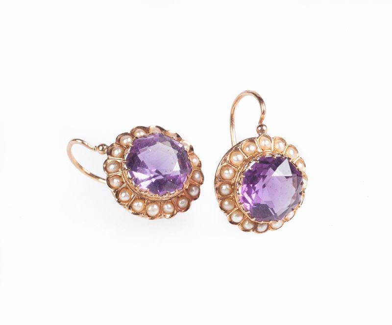 Orecchini in Oro Ametiste e Perle