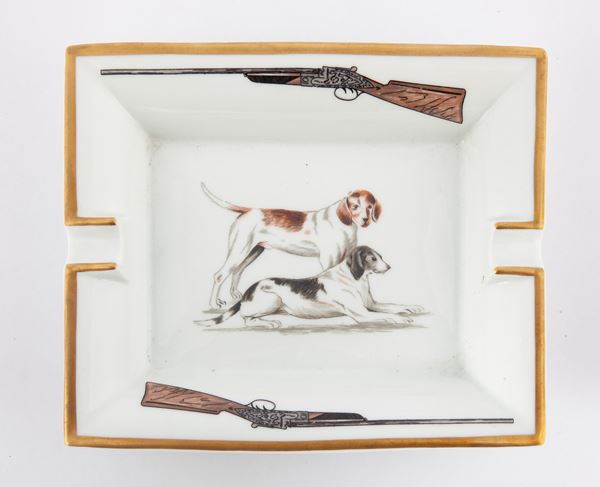 Hermes - Posacenere "Chiens de meute" in ceramica dipinta e dorata