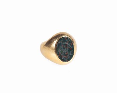 Anello a Sigillo in Oro e Diaspro Inciso