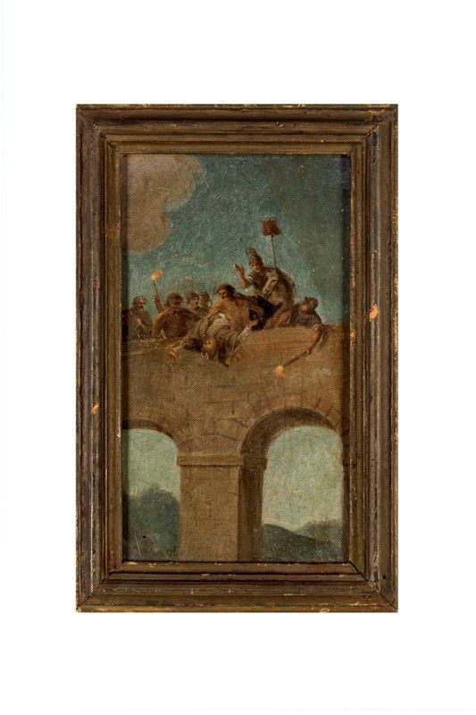 Pittore della fine del  XVIII secolo - PONTE ROMANO E PERSONAGGI