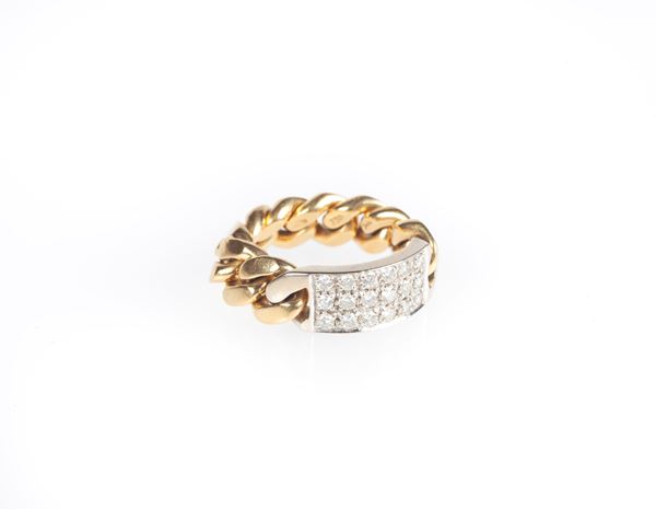Pomellato - anello a maglia groumette in oro e brillanti