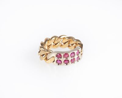 Pomellato - Anello a Maglia Groumette in Oro e Rubini