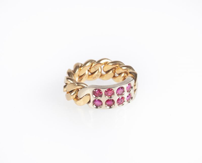 Pomellato - Anello a Maglia Groumette in Oro e Rubini