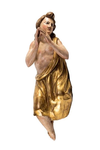 Grande Angelo in Legno Dipinto in Preghiera