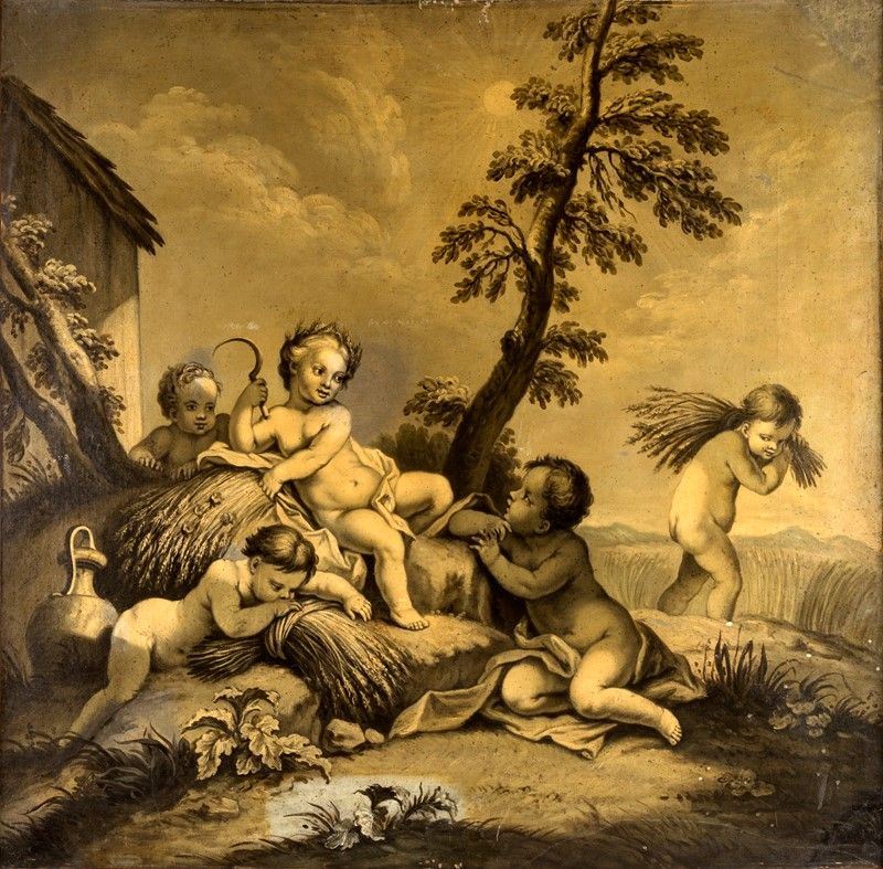 Pittore della Fine del XVIII Secolo - Coppia di Grisailles Allegoria Dell'estate e Dell'inverno