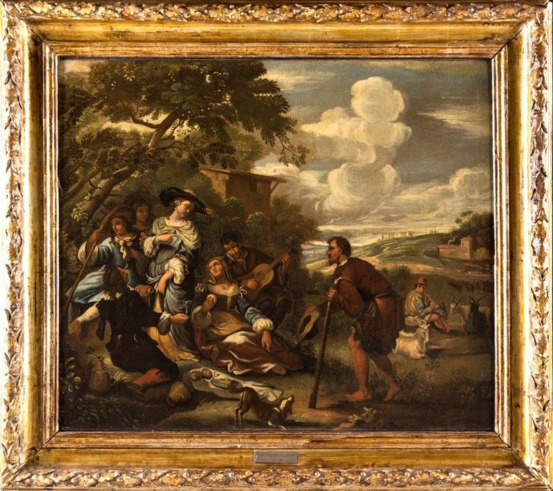 Pittore Bambocciante del XVII Secolo - Sosta di Viandanti