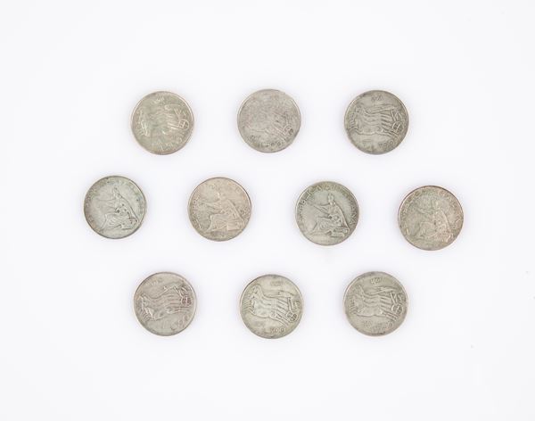 Lotto 10 monete da 500 lire Repubblica Italiana Centenario 1861/1961  - Asta Numismatica: Monete, Medaglie e Carta Moneta - Casa d'Aste Arcadia