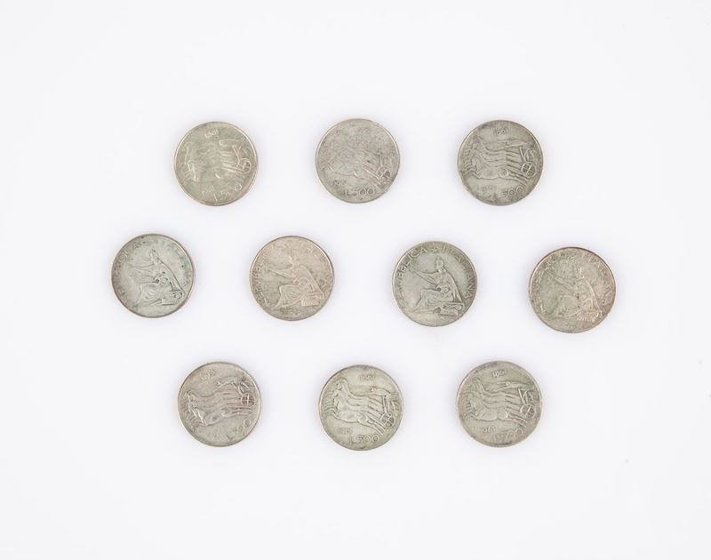 Lotto 10 Monete da 500 Lire Repubblica Italiana Centenario 1861/1961