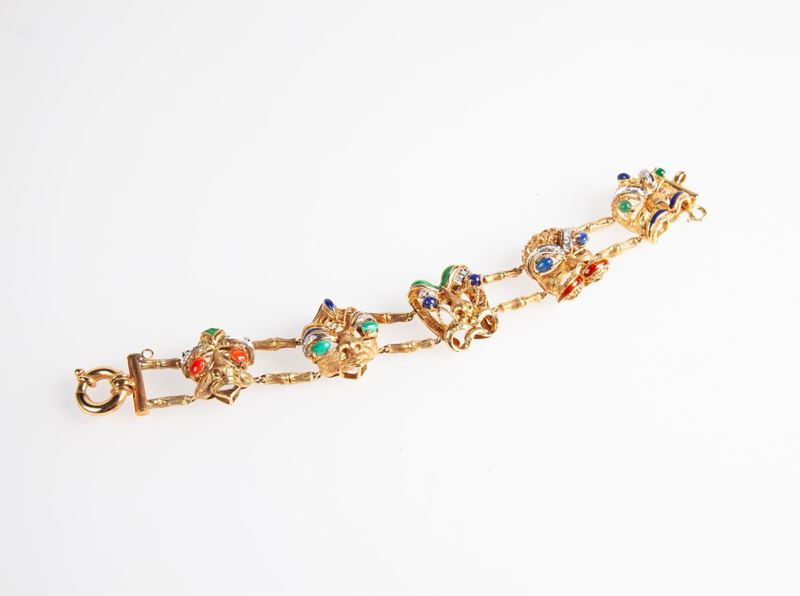 Bracciale Mascheroni in Oro Smalti e Pietre