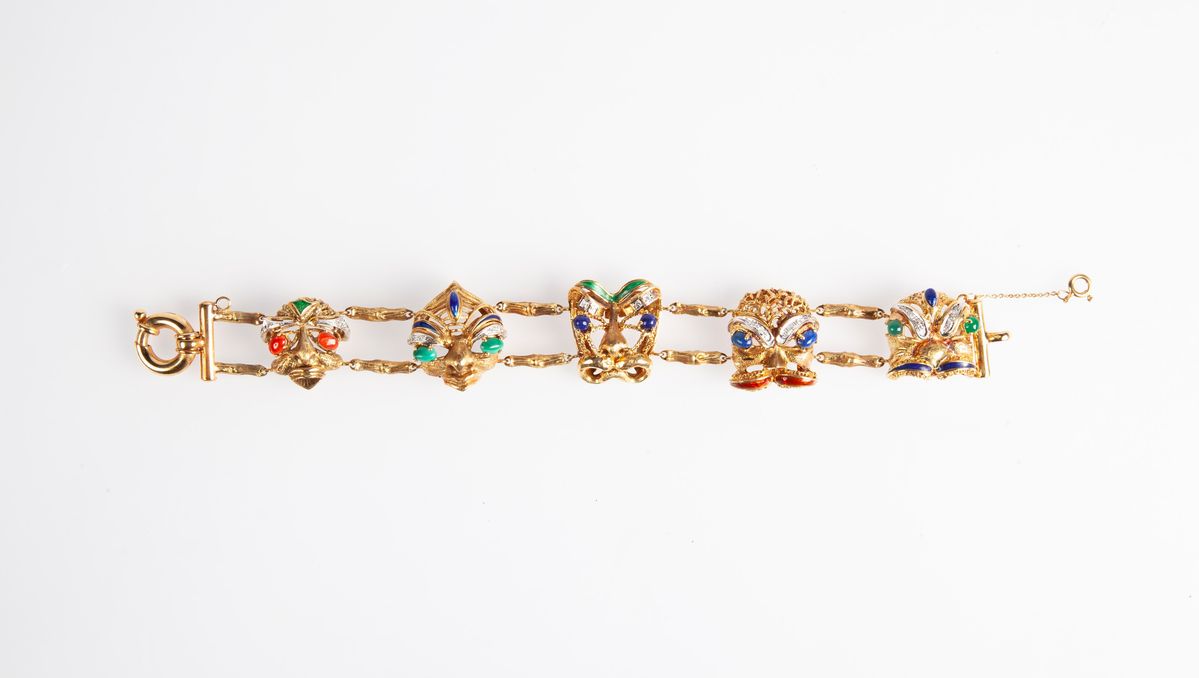 Bracciale Mascheroni in Oro Smalti e Pietre