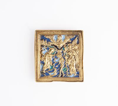 Piccola Icona in Bronzo Dorato e Smalti, Russia, XIX Secolo