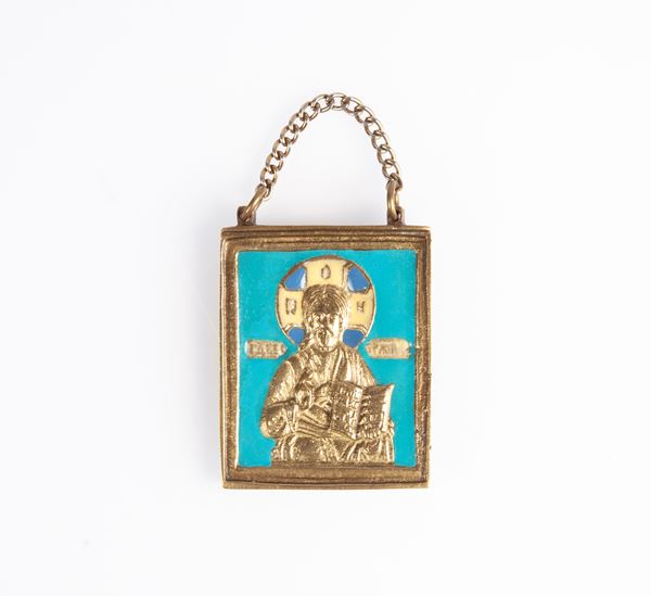 Piccola icona pettorale in bronzo dorato e smalti, Russia, XIX secolo  - Asta Asta A Tempo - Antiquariato - Casa d'Aste Arcadia