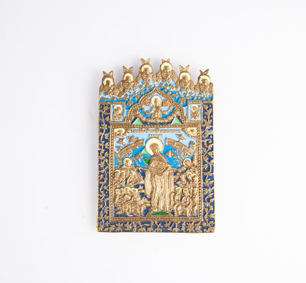 Icona in bronzo dorato e smalti, Russia, XIX secolo