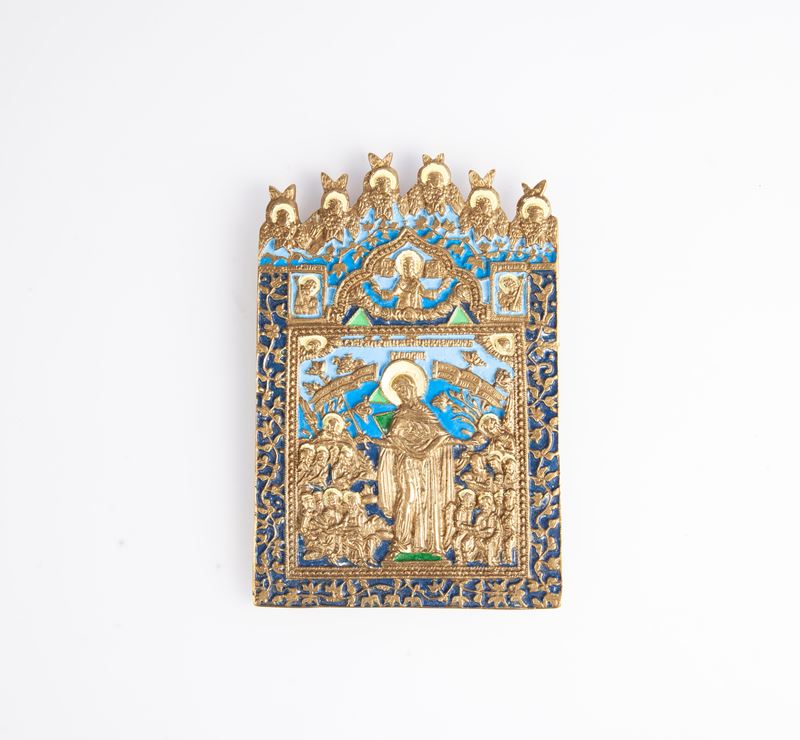 Icona in Bronzo Dorato e Smalti, Russia, XIX Secolo