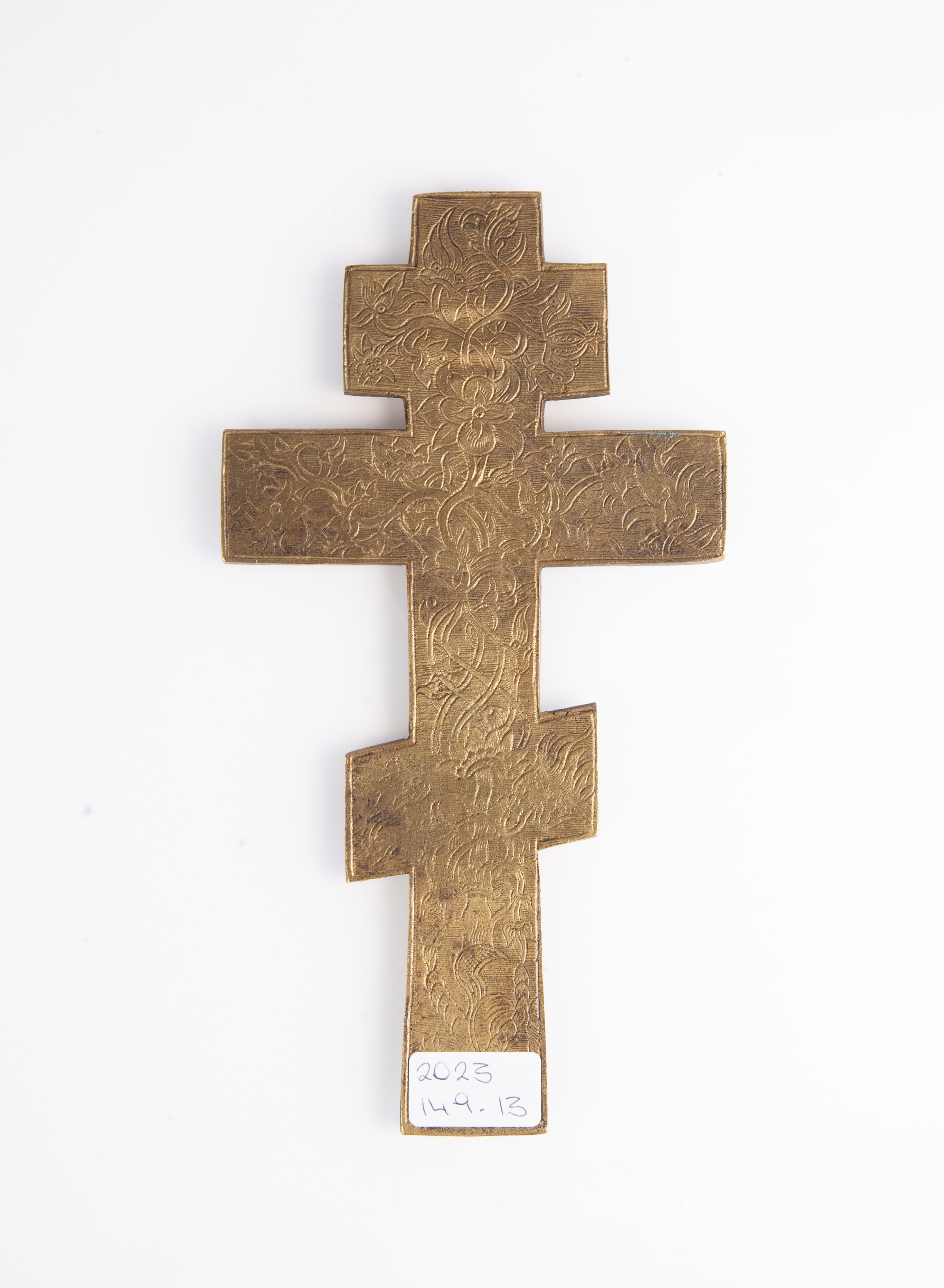 Crocifisso Ortodosso in Bronzo Dorato e Smalti, Russia, XIX Secolo