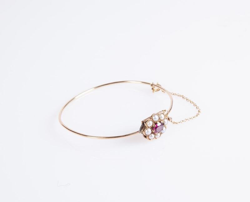 Bracciale Antico in Oro Ametista e Microperle