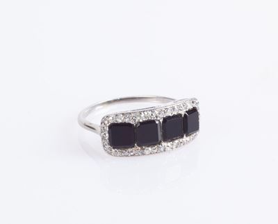 Anello Anni '30 in Oro, Onice e Diamanti