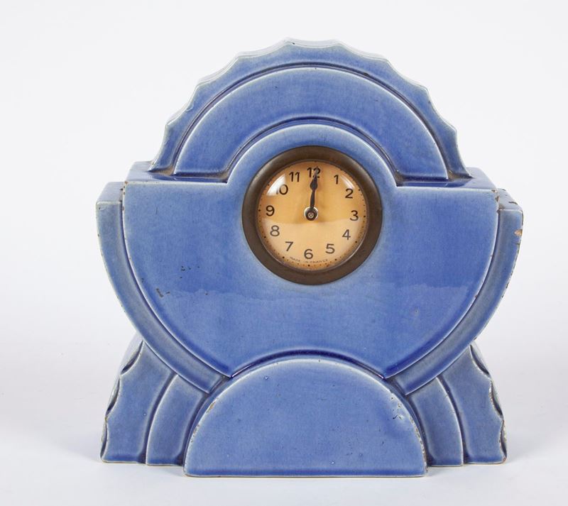 Saint Clement France - Orologio da Tavolo a Carica Meccanica con Cassa in Ceramica Dipinta 1930/4...