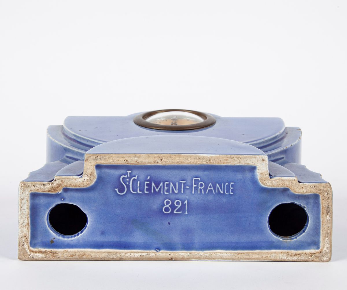 Saint Clement France - Orologio da Tavolo a Carica Meccanica con Cassa in Ceramica Dipinta 1930/4...