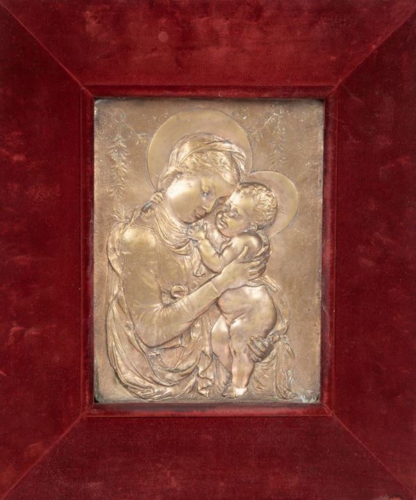 Bassorilievo in metallo raffigurante Madonna col Bambino (da Desiderio da Settignano)  - Asta Asta a Tempo - Antiquariato: Arredi, Icone, Dipinti Antichi e del XIX Secolo , Arte Orientale - Casa d'Aste Arcadia