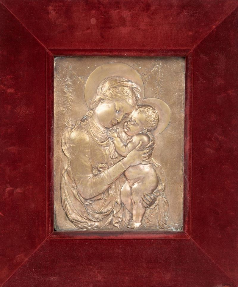 Bassorilievo in Metallo Raffigurante Madonna Col Bambino (da Desiderio da Settignano)