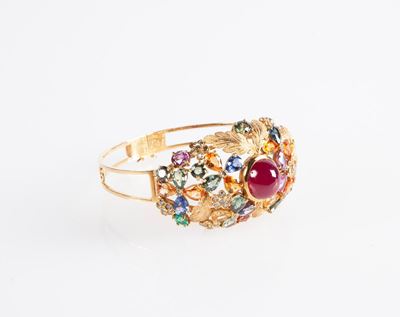 Bracciale Rigido in Oro, Rubino,zaffiri e Brillanti