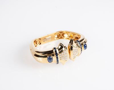 Bracciale Rigido alla Schiava in Oro, Brillanti e Zaffiri