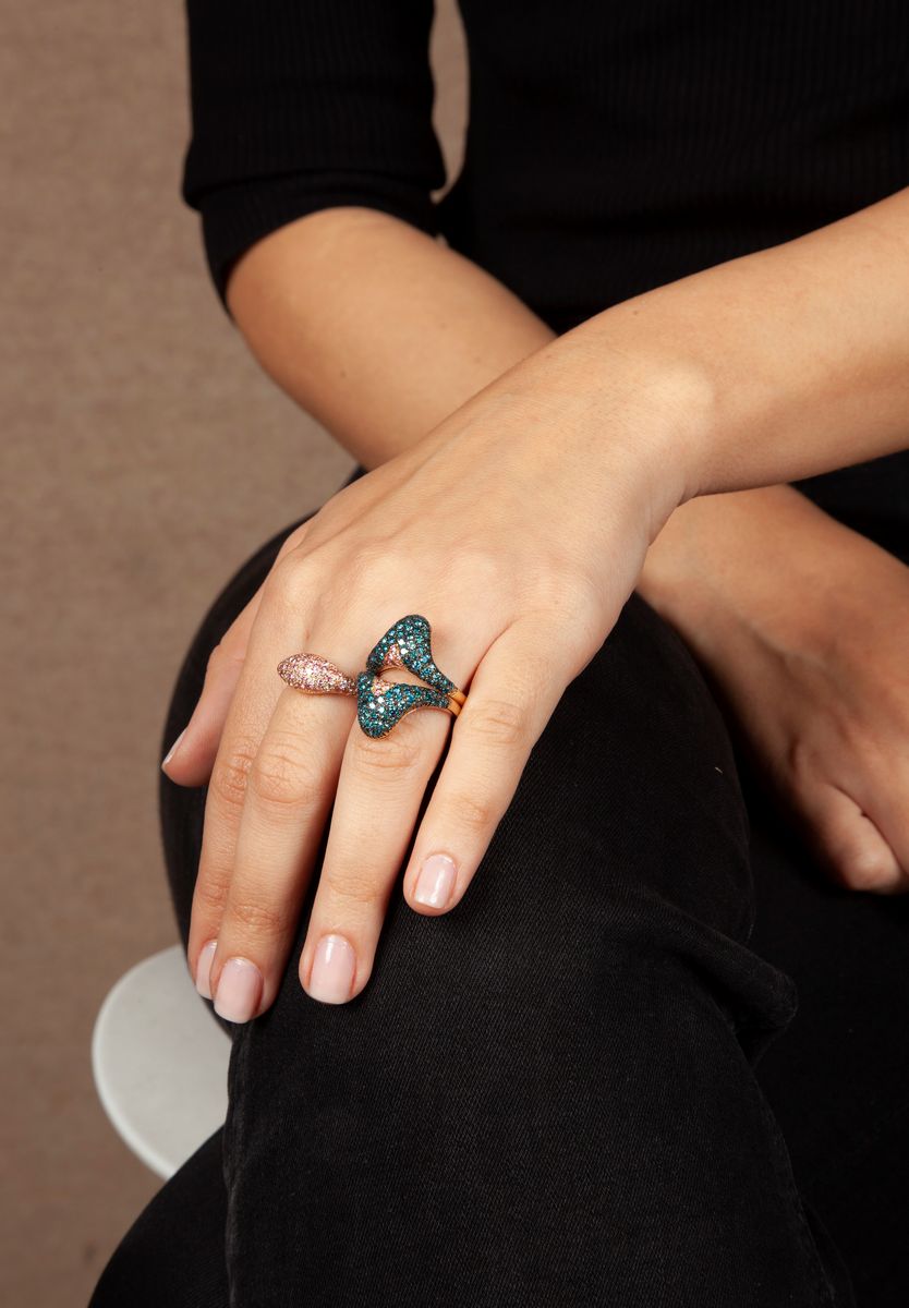 Anello Composto in Oro e Diamanti Fancy