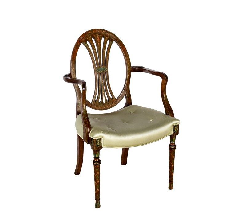 Poltroncina Inglese in Legno con Pitture Ornamentali
