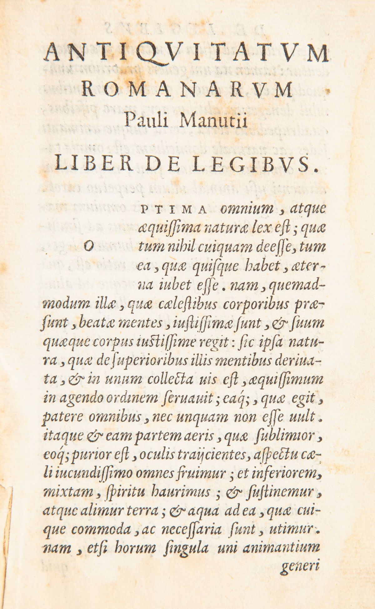 Antiquitatum Romanarum Pauli Manutii Liber De Legibus. Index Rerum Memorabilium