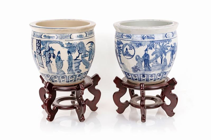 Coppia di Cache-pots in Ceramica, Cina