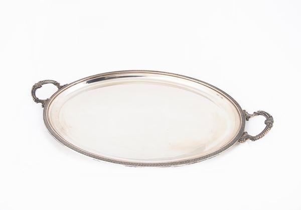 Vassoio ovale in argento 800 con manici,