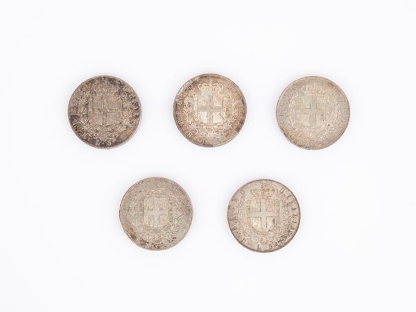 5 monete da 5 Lire Vittorio Emanuele II Regno d'Italia