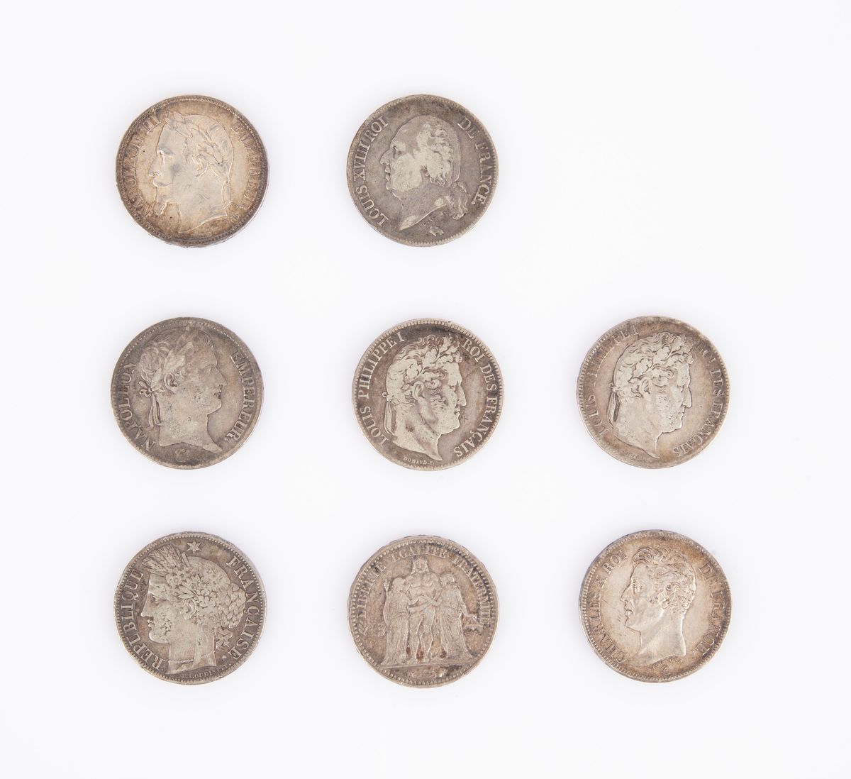 8 Monete da 5 Franchi Francia XIX Secolo