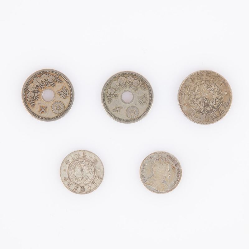 5 Piccole Monete Cina e Giappone: 20 Fen 1926 per Matrimonio di Pu Yi Cina Repubblica; 10 Fen 192...