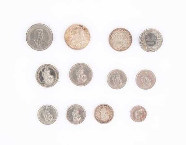 Lotto 11 monete Svizzera e Mezzo dollaro Usa Kennedy 1964