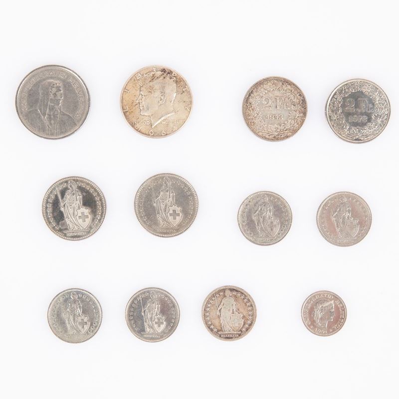 Lotto 11 Monete Svizzera e Mezzo Dollaro Usa Kennedy 1964