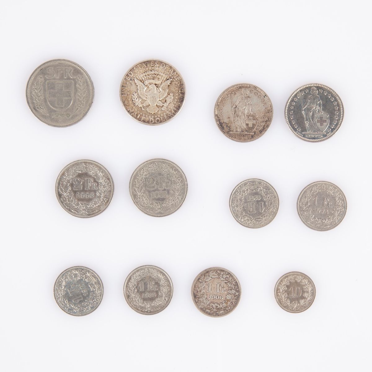 Lotto 11 Monete Svizzera e Mezzo Dollaro Usa Kennedy 1964