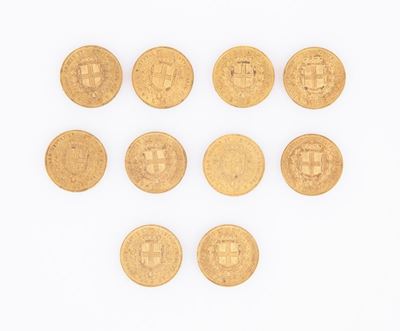 Lotto 10 Monete da 20 Lire Vittorio Emanuele II 1851-59 Regno di Sardegna