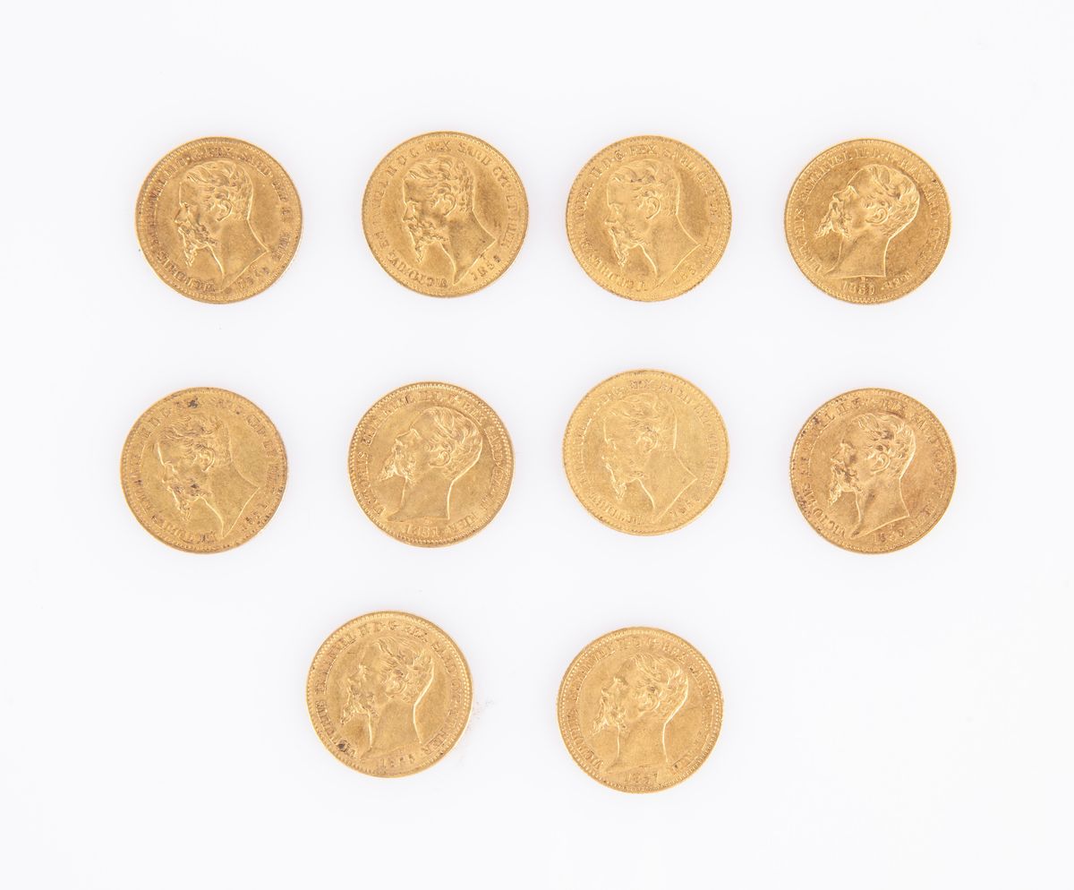 Lotto 10 Monete da 20 Lire Vittorio Emanuele II 1851-59 Regno di Sardegna